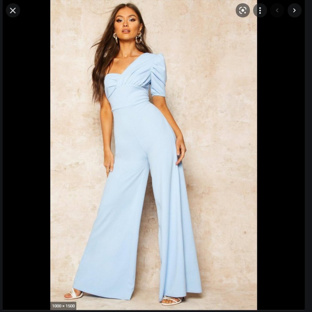 One Shoulder Puff Sleeve Jumpsuit